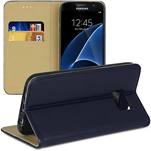 Samsung Galaxy S7 Kenar | Kart Bölmeli Cüzdan / Mavi / Manyetik