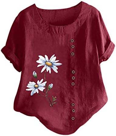 5665 T Shirt Womens ıçin Küçük Papatya Baskı Kısa Kollu Üstleri Rahat Yaz Boatneck Tee Gömlek Artı Boyutu Bluzlar