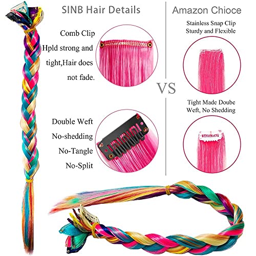 24 Pcs Renkli Parti Golleri Renkli klipsli postiş 23 inç Düz Saç Sentetik Hairpieces için Kadın Çocuk Kız, gökkuşağı için Kadın