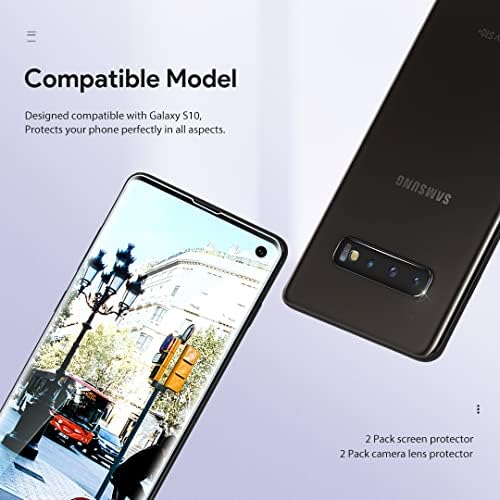 [2 + 2 Paket] Samsung Galaxy S10 6.1 inç için Uyumlu LK, 2 Paket Esnek TPU Ekran Koruyucu ve 2 Paket Kamera Lens Koruyucu [Ultrasonik