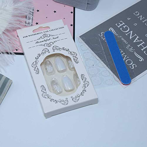 TseanYi Parlak Oval Sahte Çivi Orta Beyaz Çiçek Çivi üzerinde Basın Düğün Fransız Klip Çivi Tam Kapsama Balerin Akrilik Nails