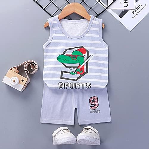2 Adet Bebek Erkek Yaz Giyim Setleri Sevimli Karikatür Baskı Kolsuz Tank Tops T-Shirt + Şort Kıyafetler