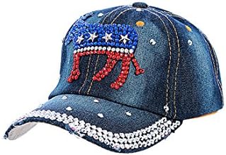 Crazy4Bling Koyu Mavi Denim Demokrat Eşek Yıldız Çivili Accent Tasarım Kap Şapka