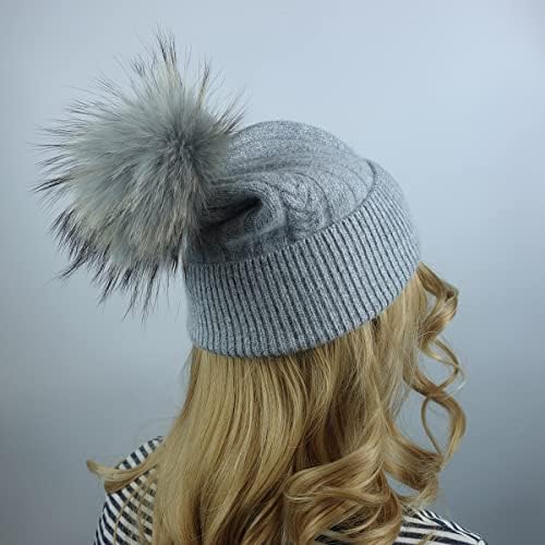 PUGUANG Kadın Kış Örme Bere Şapka ile Ayrılabilir Faux Kürk Pom Sıcak Örgü Kafatası Kap