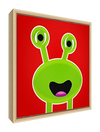 Katı Doğal Ahşap Çerçeveli (55 x 55 x 3 cm, Büyük, Kırmızı, Geoff The Googly Monster)İyi Sanat Eko-Baskılı ve Çerçeveli Kreş