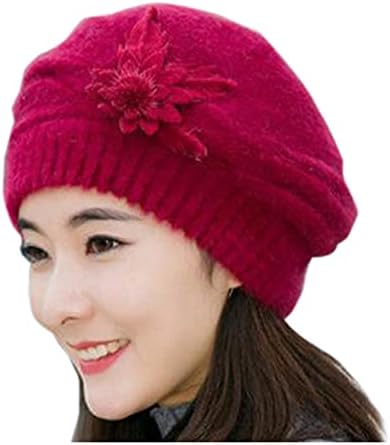 UKAOEJANB şapka Şapka Sıcak Çiçek Örgü Tığ Sevimli Rahat Kap kadın Kız Kadın Giyim Aksesuarları için (Renk: Şarap)