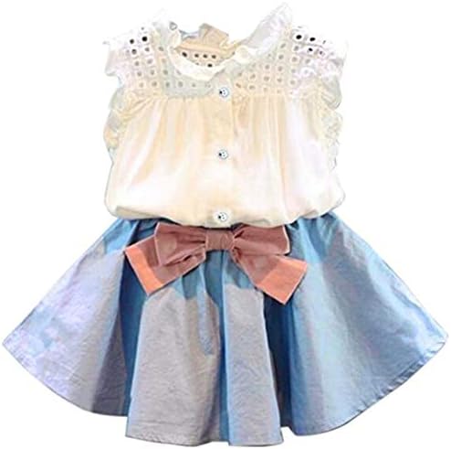 SİSAVE Bebek Kız Kıyafet Giyim, Yürüyor Çocuk Yelek T-Shirt + Ilmek Kısa Etek Seti