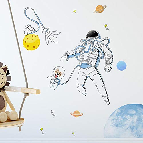 Astronot Duvar Çıkartmaları Uzay Duvar çıkartmaları Boys Odası Dekor için, Astronot Gezegen Duvar Posterler Vinil Kabuğu ve