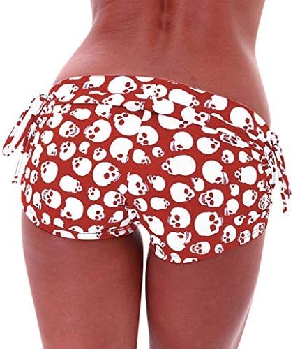 ıYYVV kadın spor salonu kafatası baskılı orta bel pantolon Streç elastik Şort Tayt