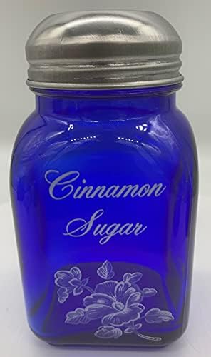Kare Soba Üstü Baharat Çalkalayıcı Kavanoz w / Beyaz Kar Çiçeği-Mosser USA-Kobalt Mavisi Cam-Tarçınlı Şeker