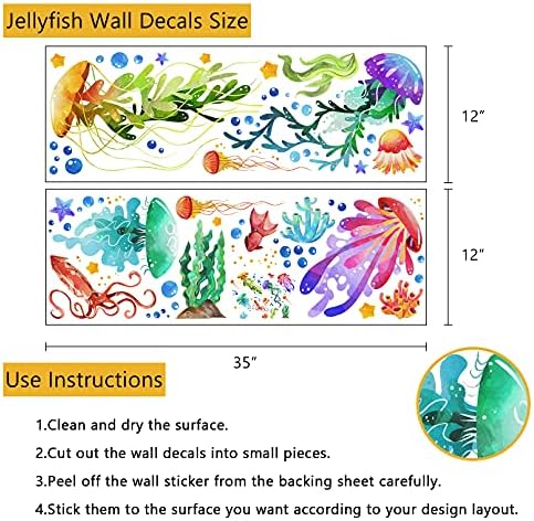 Yovkky Altında Deniz Denizanası Duvar Çıkartması, kabuğu Sopa Renkli Okyanus Kalamar Mercan Yosun Sticker Kreş Denizyıldızı