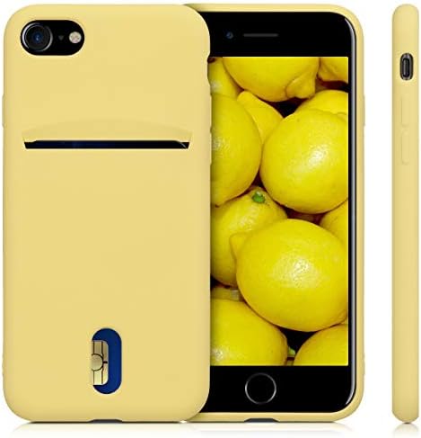 Apple iPhone 7/8 / SE (2020) ile Uyumlu kwmobile Kılıf-Kart Tutucu ve Silikon Kaplamalı Yumuşak TPU Telefon Kapağı-Sarı