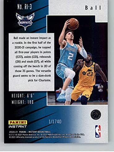 2020-21 Panini Anında Çaylak Dürtü RI-3 LaMelo Topu RC Çaylak Kartı Charlotte Hornets PR-1740 Resmi NBA Basketbol Ticaret