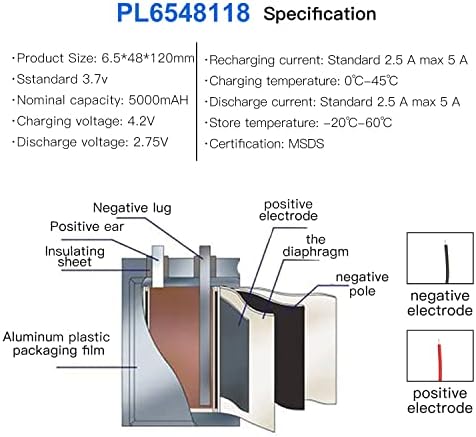 YTKavq 3.7 V 5000 mAh Pil 6548118 Lityum Polimer İyon Şarj Edilebilir Li-Ion Li-Po Pil ile 2 P PH 2.0 mm Pitch Bağlayıcı
