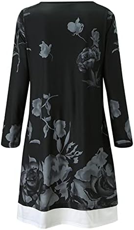 NLLSHGJ Elbiseler Kadınlar ıçin Rahat Sonbahar Gevşek Düğme Sahte Iki Parçalı Kazık Yaka Çiçek Baskı Uzun Kollu Elbise Bodycon