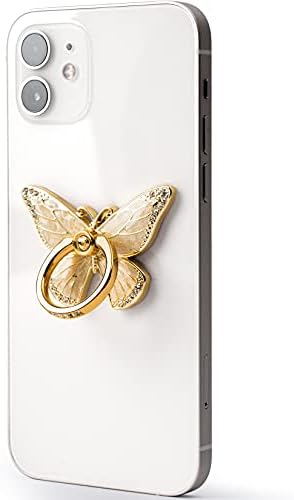 Kristal Taş ve Emaye İşlemli Cep Telefonu Halka Tutucu Standı, Kelebek 360° Döndürme Parmak Kickstand Metal Arka Stand Topuz