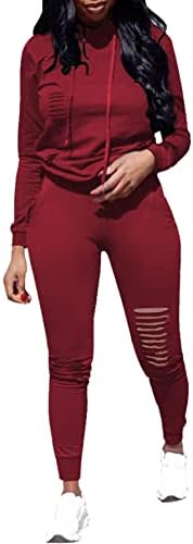2 Parça Kıyafetler Kadınlar ıçin Rahat Uzun Kollu Hoodie Kazak Ripped Delik Uzun Pantolon Seti Kazak Jogger Setleri Eşofman