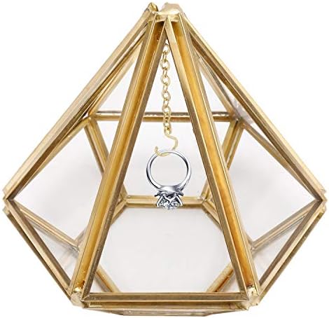 HighFree Cam Vintage Takı Yüzük Ekran Kutusu Altın Geometrik Asılı Prizma Yüzük Tutucu Piramit Yüzük Vitrin Hatıra Kutusu Ev
