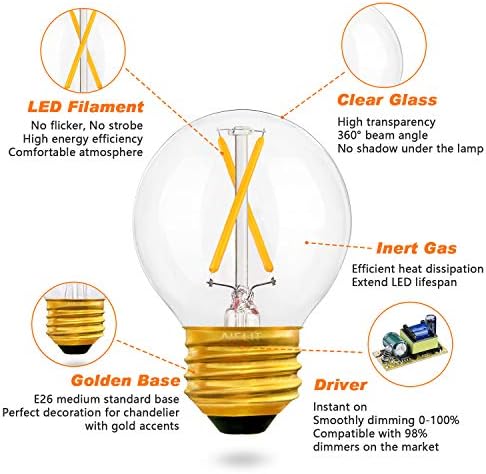 Küre LED ampul kısılabilir, 2 W (25-Watt eşdeğer), yumuşak beyaz 3000 K, AIELIT A15/A50 E26 Taban Edison LED ampuller Asılı