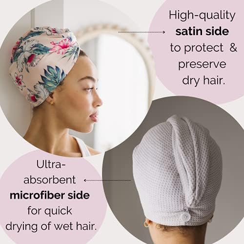 Göksel Saç Havlu Pembe Çiçek / Kadınlar için Geri Dönüşümlü Saç Havlu Wrap / Islak Saç Kurutma için Saç Türban / Saten Saç