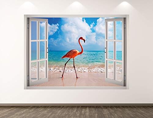 Batı Dağ Flamingo Duvar Çıkartması Art Decor 3D Pencere Hayvan Plaj Sticker Çocuk Odası Özel Hediye BL41 (70 W x 50 H)