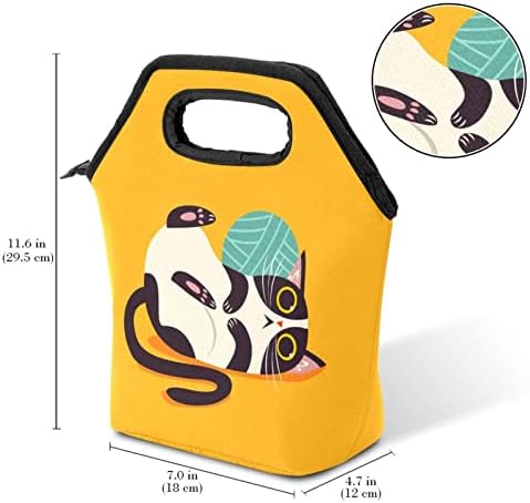 Yalıtımlı Öğle Yemeği Kutusu, sevimli Karikatür Kedi Sarı Arka Plan Kullanımlık Soğutucu Su Geçirmez Termal Yemek Kiti İle