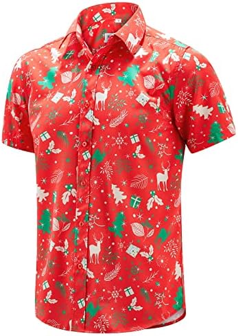 J & DHUASHA Noel Hawaii Gömlek Erkekler için Kısa Kollu Düğme Aşağı Santa Tatil Elbise Gömlek