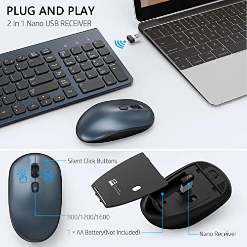Kablosuz Klavye Mouse Combo, Deeliva Kompakt Ultra İnce Sessiz Kablosuz Klavye ve Fare Seti, Numara Pedi ve Nano Alıcı ile