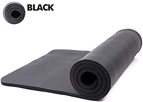 YİMEİJİA Tüm Amaçlı 10mm Kalın NBR Saf Renk Kaymaz Klasik Yoga Mat 183x61x1 cm Siyah, Taşıma Kayışı ile, Yoga için, Pilates