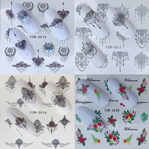 WOKOTO 48 Pcs Tırnak Su Çıkartmaları Tüy Çiçek Dantel Kelebek Karikatür Su Transferi Çıkartmalar İçin Çivi Sanat Tasarım İle