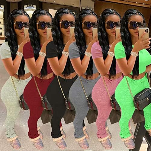 Bayan Seksi 2 Parça Spor Kıyafet Seti-Renk Blok Kırpma Gömlek Tops + Fırfır Bodycon Pantolon Jogger Eşofman Set