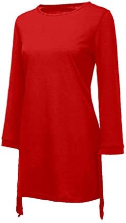 ZYAPCNGN Kadın O-Boyun Katı Gömlek Elbise Yay Zarif Straigth Elbise Gevşek Mini Elbiseler (Kırmızı, 2X)