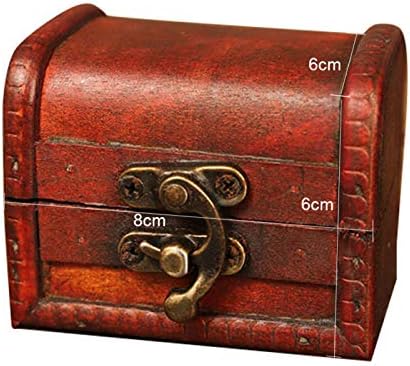 HASEAN Antik Hazine Sandığı Takı Bilezik Hediye Kartları Saklama Kutusu Kasa Organizatör-Kırmızı
