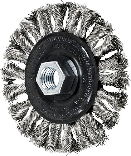 PFERD 82412 Standart Büküm Düğüm Tekerlek Tel Fırça, Paslanmaz Çelik (INOX), 4 Çap, 5/8-11 Diş Boyutu.014 Tel Çapı, 20000 RPM