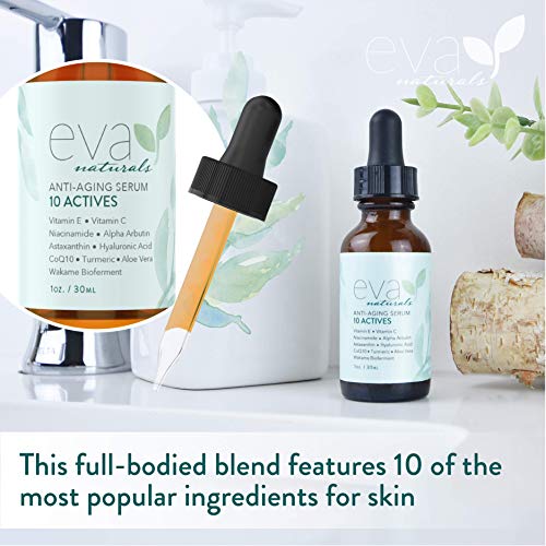 Eva Naturals 10 Aktif Cilt Serumu (1oz) - İnce Çizgi, Yüz için Koyu Leke Çıkarıcı-Niasinamid, Hyaluronik Asit, C Vitamini ve
