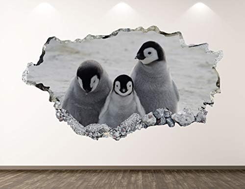 Batı Dağ Bebek Penguenler Duvar Çıkartması Sanat Dekor 3D Smashed Hayvan Sticker Poster Çocuk Odası Duvar Özel Hediye BL233