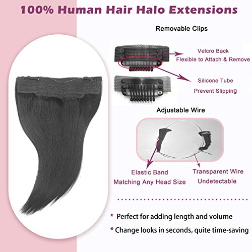 Hanna Int Siyah Halo saç ekleme Gerçek insan saçı Düz 1 Jet Siyah Gizli Taç saç ekleme Tel Gerçek insan saçı Flip Uzantıları
