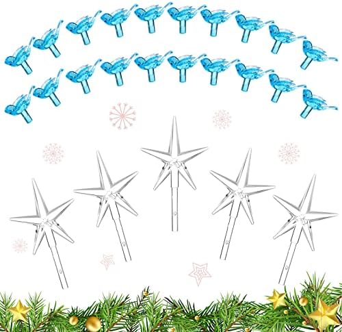 100 Parça Plastik Noel Ağacı Orta Kuş Ampuller ve 5 Parça Yıldız Yedek Ağacı Ampuller için Seramik Noel Ağacı Süslemeleri (Mavi)