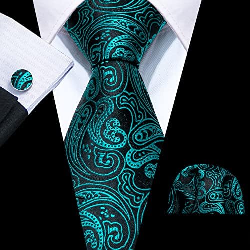 Barry.Wang Paisley kravat moda seti Mendil kol düğmeleri kravat erkekler için Dokuma ipek
