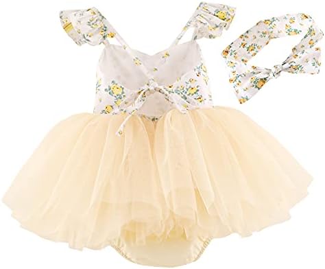 Flofallzique Yaz Toddler Çiçek Elbise Tül Bebek Romper Fırfır Kollu Ilk Doğum Günü Kıyafeti Tutu