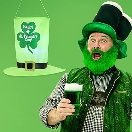 BESTOYARD St. Patricks Günü Şapka led ışık Yeşil Silindir Şapka Shamrock Yonca Fener Şanslı İrlandalı Parti askı süsleri Açık