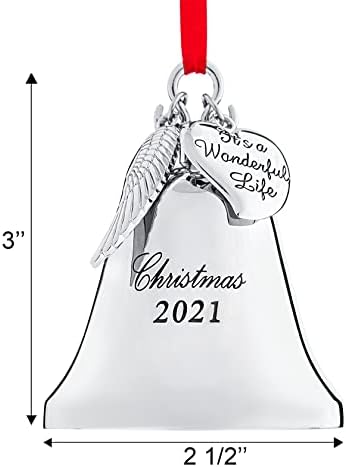Klikel Noel Çanı Süsleme 2021-Parlak Gümüş Noel Süsleme 2021-2021 Melek Kanadı ve Kalp Takıları ile Süsleme-Noel Ağacı için
