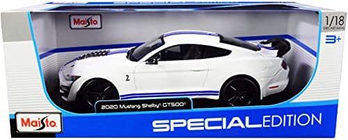 2020 Ford Mustang Shelby GT500 Beyaz Mavi Çizgili Özel Baskı 1/18 Diecast Model Araba Maisto 31452