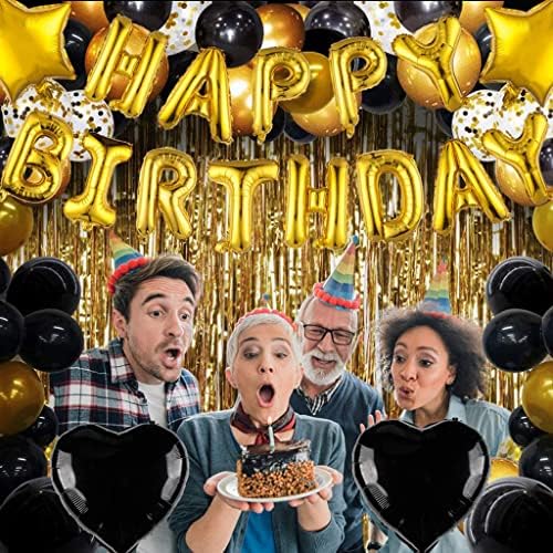 Mutlu Doğum Günü Partisi Mutlu Yıllar Banner Siyah Altın Mutlu Doğum Günü Parti Balonları Mutlu Doğum Günü Partisi Balon Süslemeler