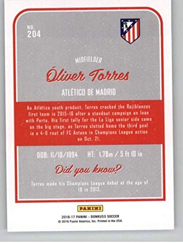 -17 Donruss, Panini America'dan Futbol 204 Oliver Torres Atletico de Madrid Resmi Futbol Ticaret Kartını Piyasaya Sürdü