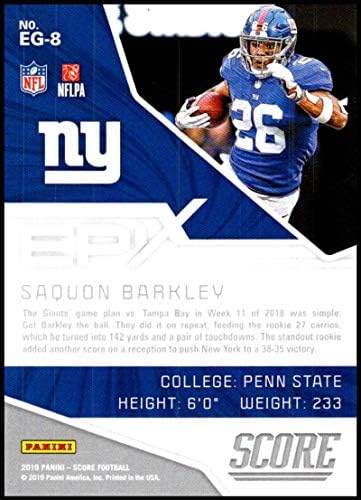 2019 Skor NFL Epix Oyunu 8 Saquon Barkley New York Giants Resmi Futbol Kartı Panini tarafından yapıldı