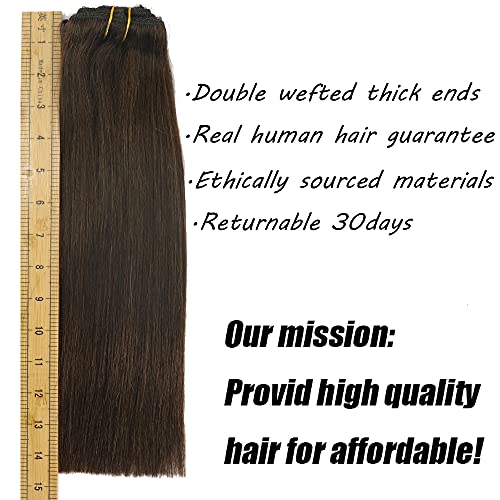 Euffıcco gerçek insan saçı dantel klipsli postiş Kalın Biter Renk Koyu Kahverengi 2 14 inç 100g Remy saç ekleme Ipeksi Yumuşak