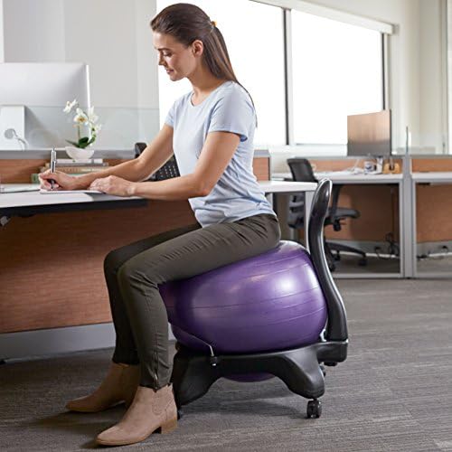 Gaıam Klasik Denge Topu Sandalye - Egzersiz Istikrar Yoga Topu Prim Ergonomik Sandalye için Ev ve Ofis Masası ile Hava Pompası,
