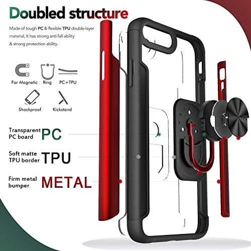 SHUNDA iPhone için kılıf 7 Artı, yumuşak TPU Tampon Şeffaf PC Darbeye Dayanıklı arka kapak Manyetik Kickstand ile iPhone için