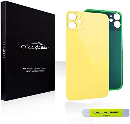 Cell4less Arka Cam Değiştirme Kiti için iPhone 11 ~ Arka Arka Cam w/Temizleme Aracı (Sarı)
